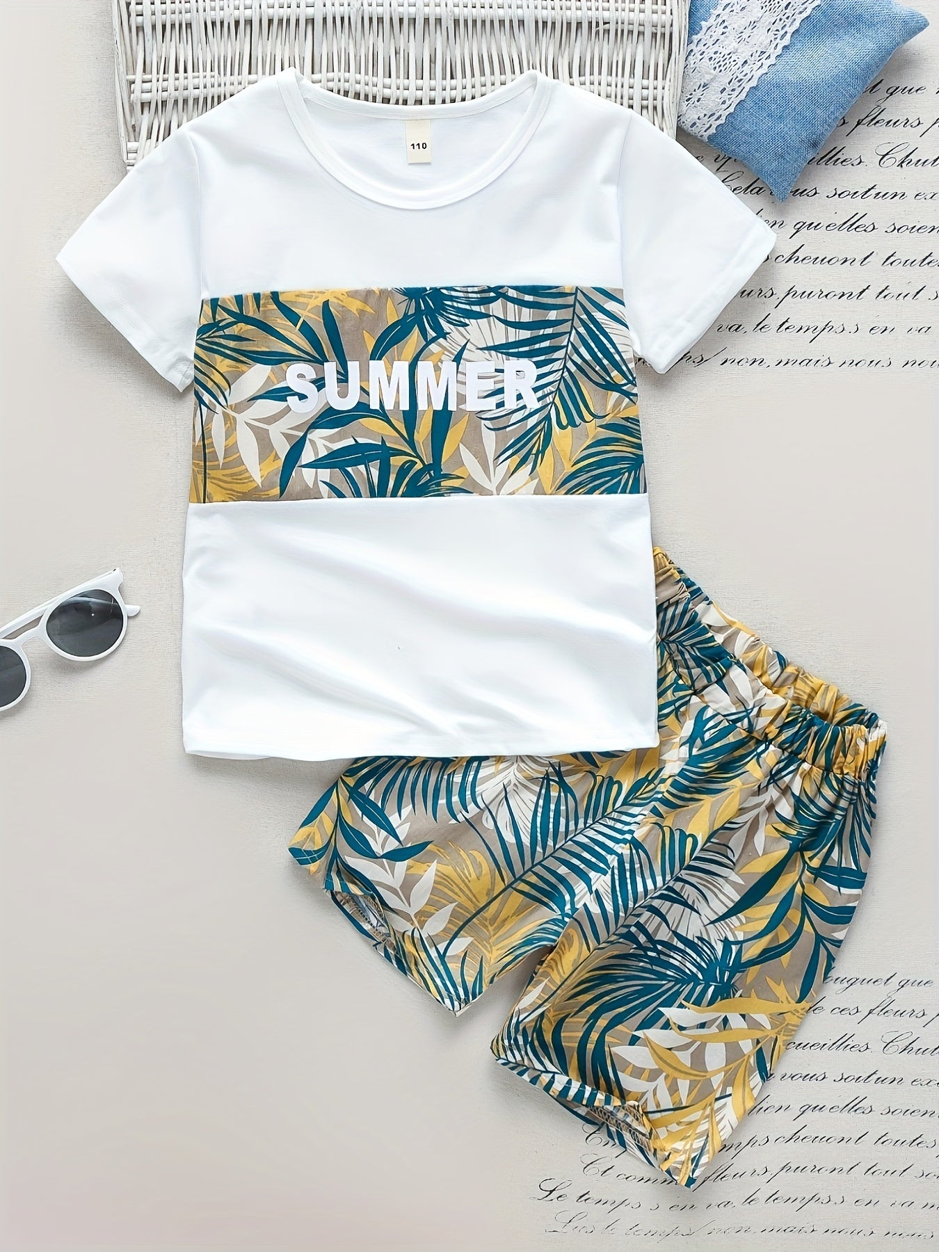 Boy Shorts Hawaiian Outfit Leaves Floral Shirt & Shorts Set