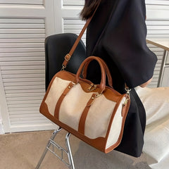 Vintage Canvas Stitching Handbag Large Capacity Travel Crossbody Bag