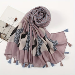 Vintage Plaid Tassel Scarf Dark Pink Shawl Boho Head Wrap