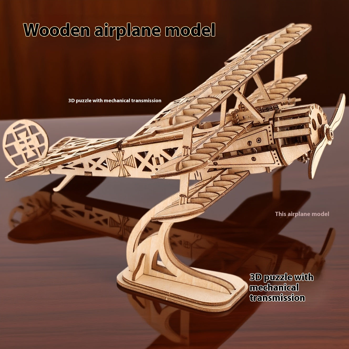 3D Wooden Puzzle Two Wing Aircraft DIY Craft Plane Model Christmas Gift
