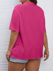  Solid Ribbed Button Up V Neck Blouse