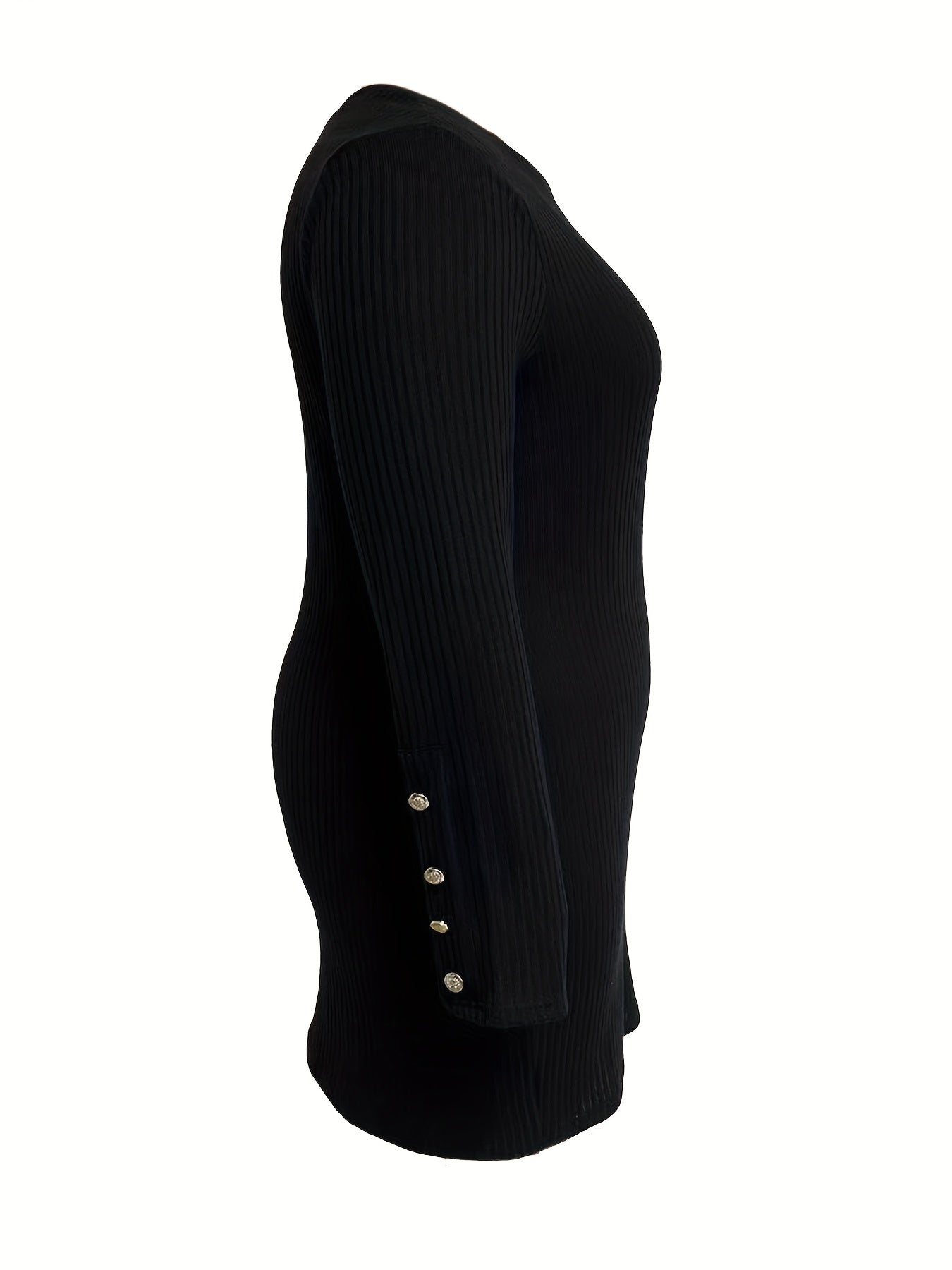  Ribbed Button Long Sleeve Mini Dress