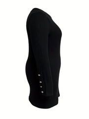  Ribbed Button Long Sleeve Mini Dress
