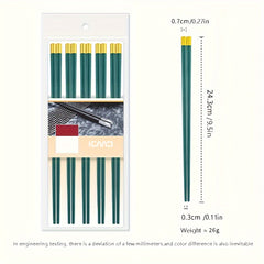 5 Pairs Fiberglass Non Slip Chopsticks Dark Green