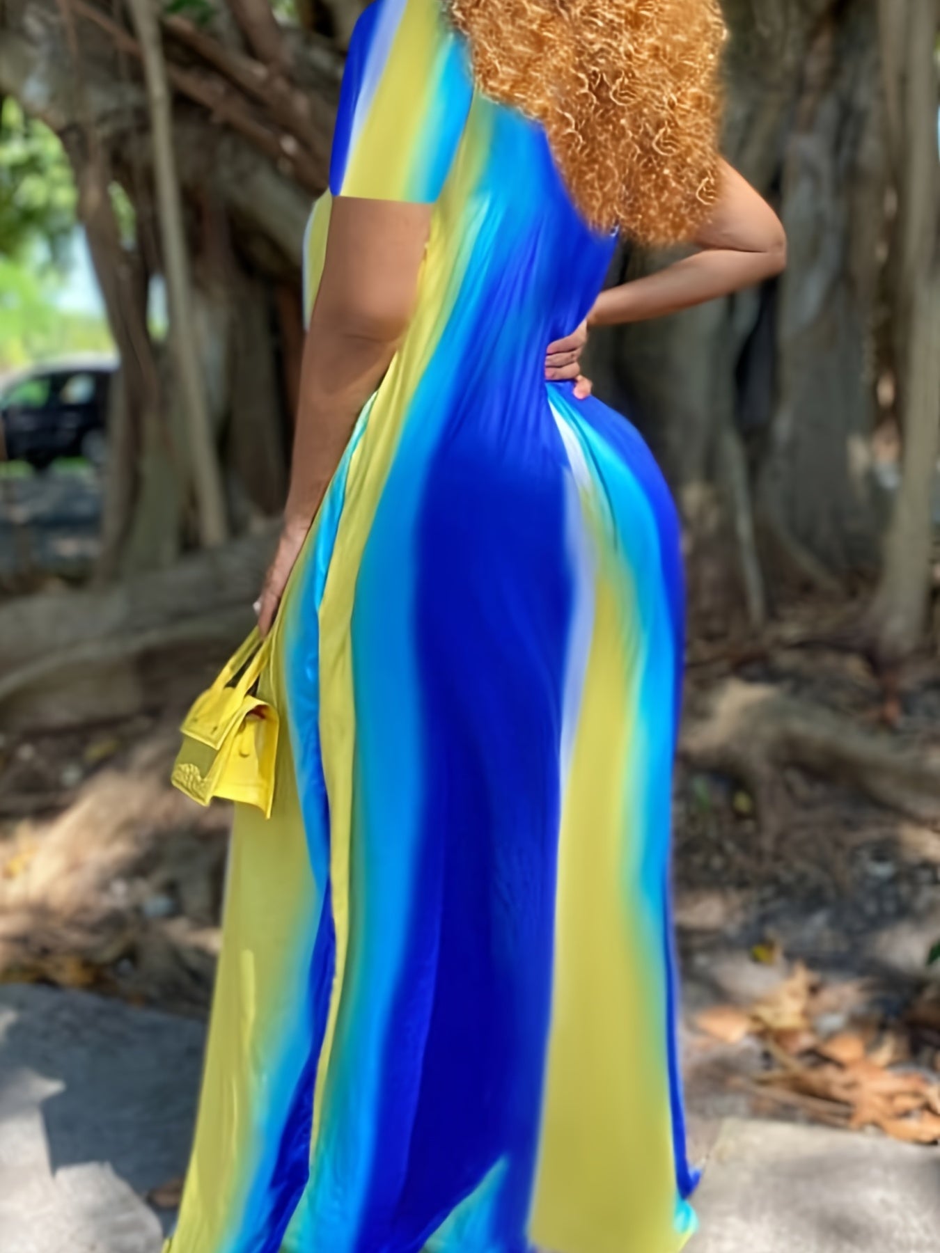  Colorblock Round Neck Maxi Dress