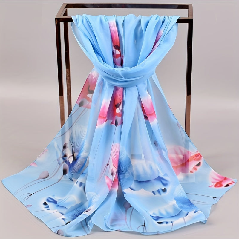 Ginkgo Leaf Print Chiffon Scarf Solid Thin Shawl Breathable Gauze Head Wrap