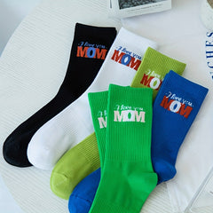 5 Pairs Letter Print Ribbed Socks Mid Tube Women's Stockings