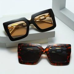 Oversized Square Frame Sunglasses Block Glasses Chain Temple Eyewear