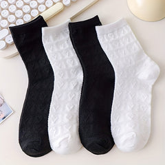 4 Pairs Heart Striped Socks Comfy & Breathable Women's Stockings