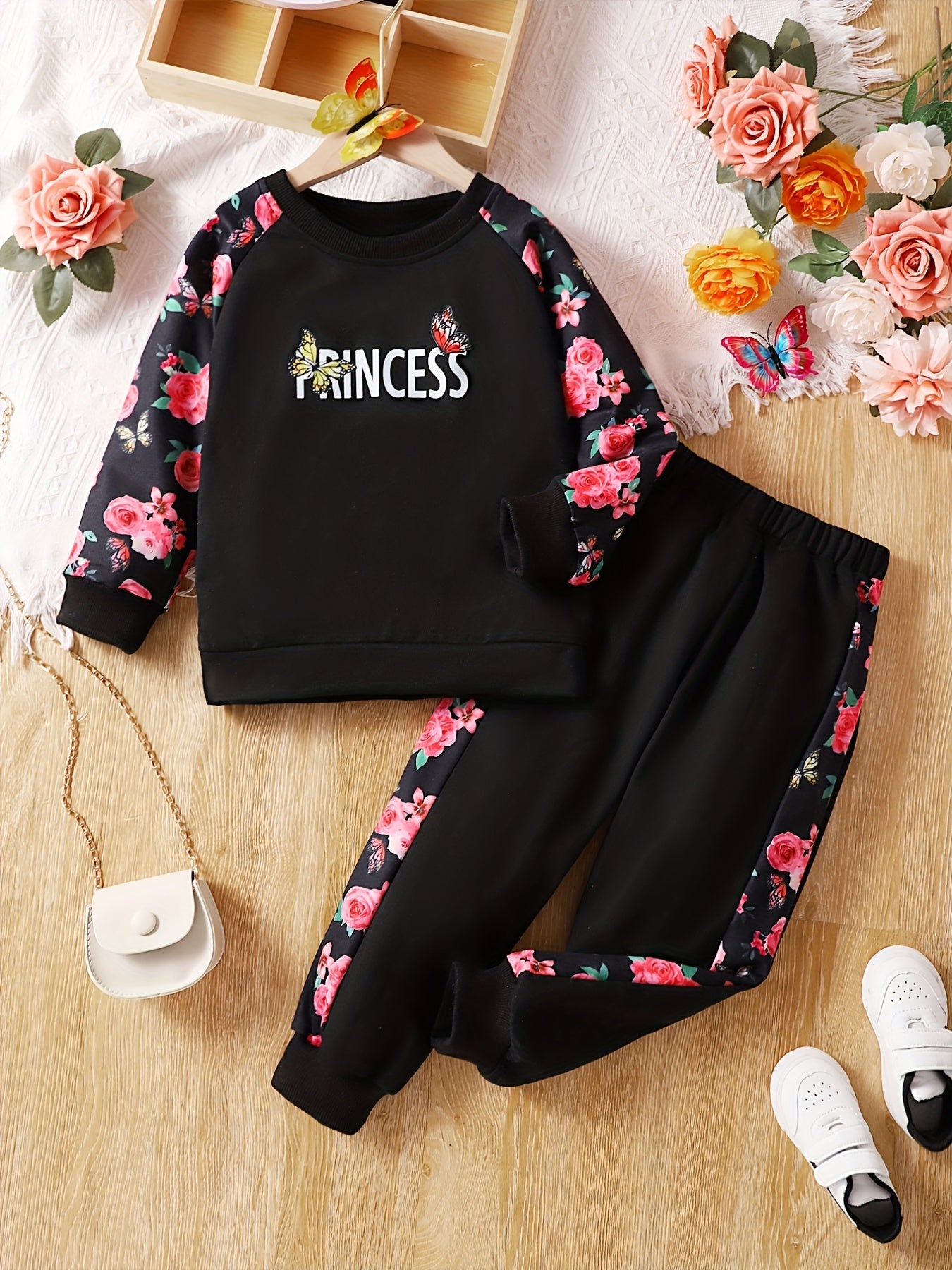 Toddler Girl's Princess Sweatshirt & Sweatpants Set for Spring Fall