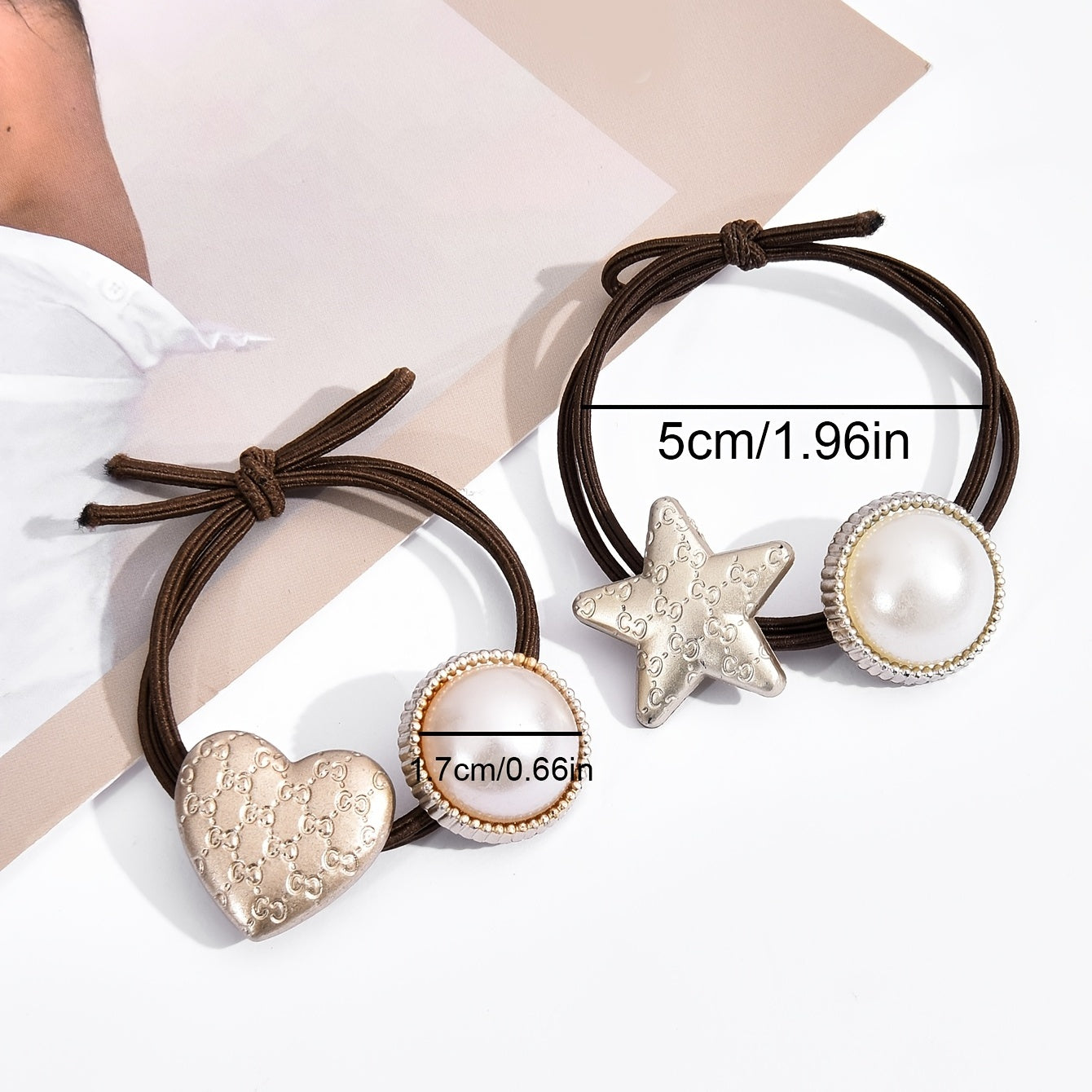 2pcs Faux Pearl Vintage Hair Elastics Ties Stretchy Rubber Bands Ponytail Holder