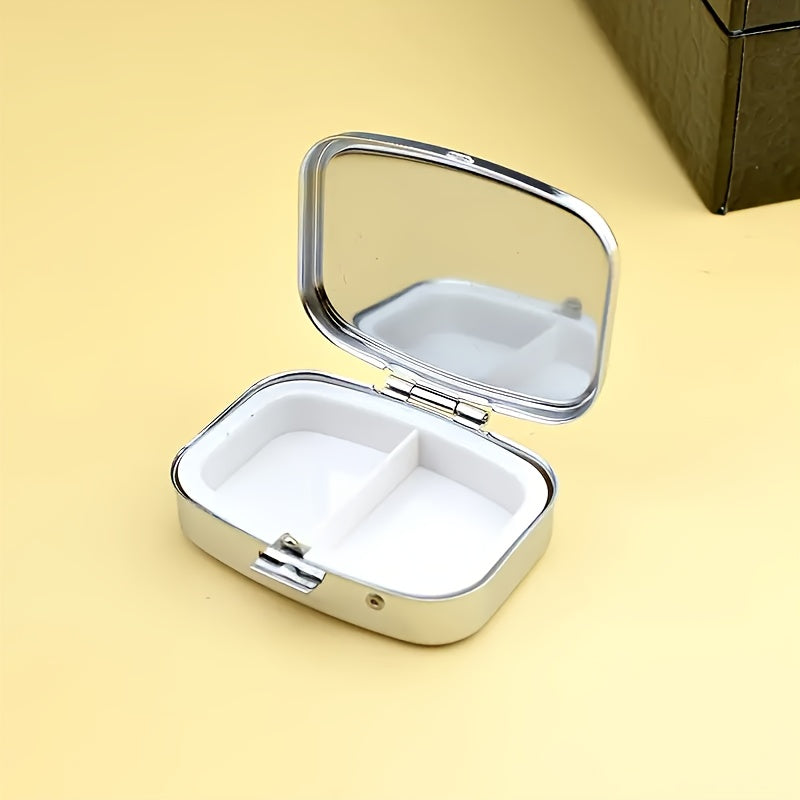 Iron Medicine Box with Mirror 2 Compartments Silvery Gray Single Packaging