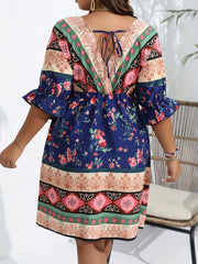  Boho Dress Women's Plus Floral Print V Neck Dress