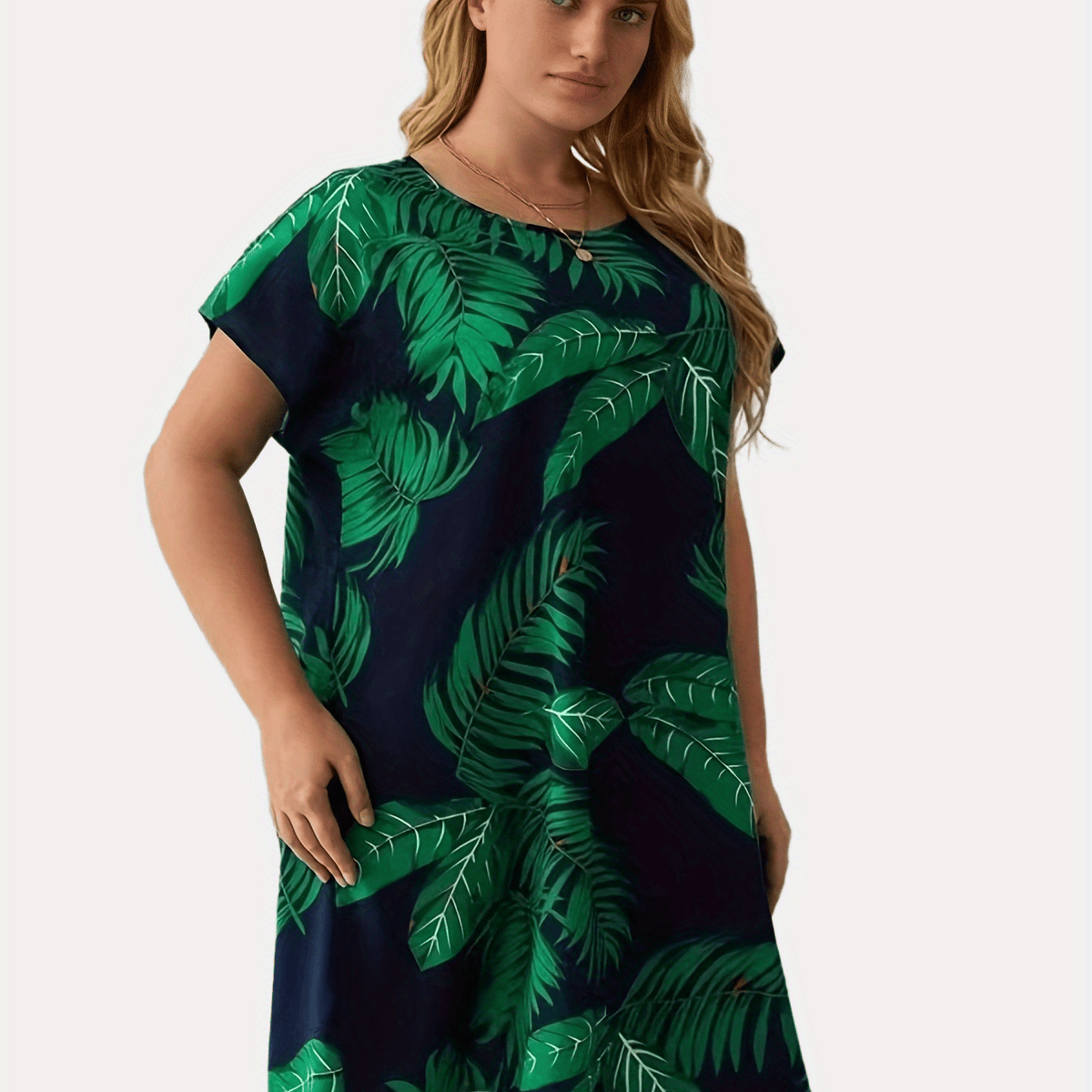  Leaf Print Short Sleeve Loungewear Dress