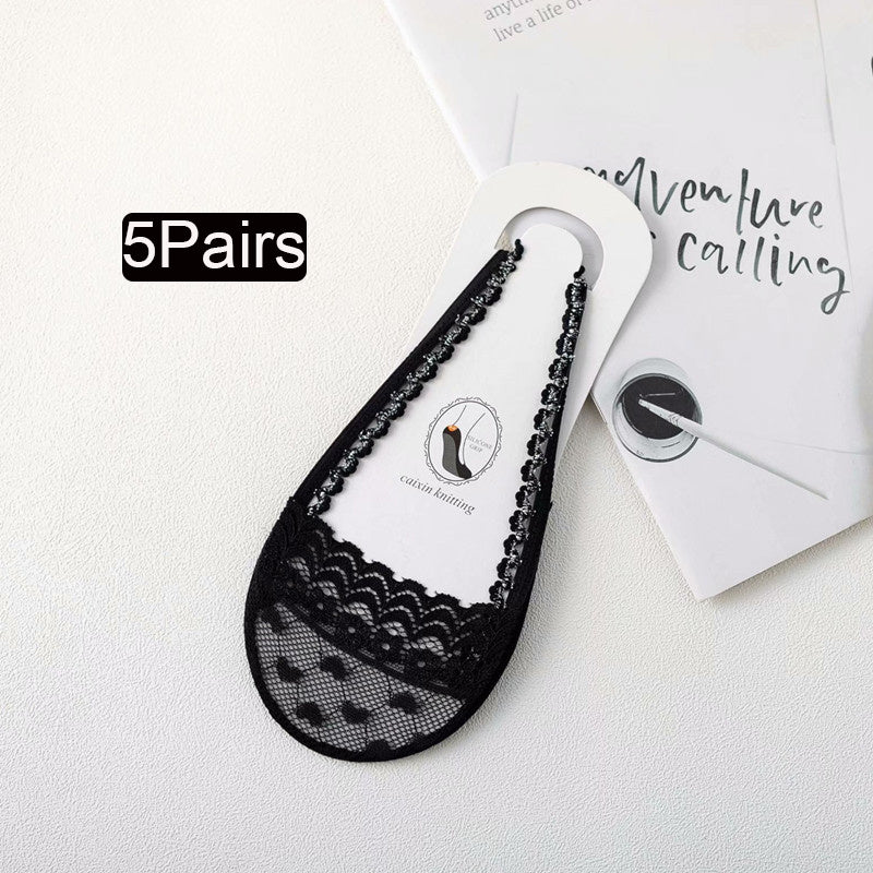 5 Pairs Lace Half Palm Socks Summer Thin Breathable Women's Stockings