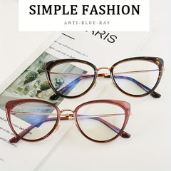 Vintage Cat Eye Clear Lens Glasses Anti Light Reading Minimalist Metal Eyewear