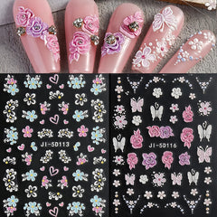 5D Pink Petals Butterfly Nail Stickers French Line Acrylic Spring