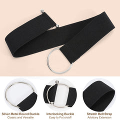Ruaite Women Stretchy Wide Waist Belt O Ring Buckle Elastic Waist Belt