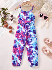 Tie Dye Belted Cami Rompers for Toddler Girls