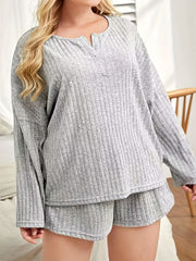  Ribbed Long Sleeve Top & Shorts Set