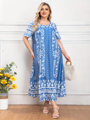  Boho Abaya Dress Women's Plus Geo Print Maxi Jalabiya Dress