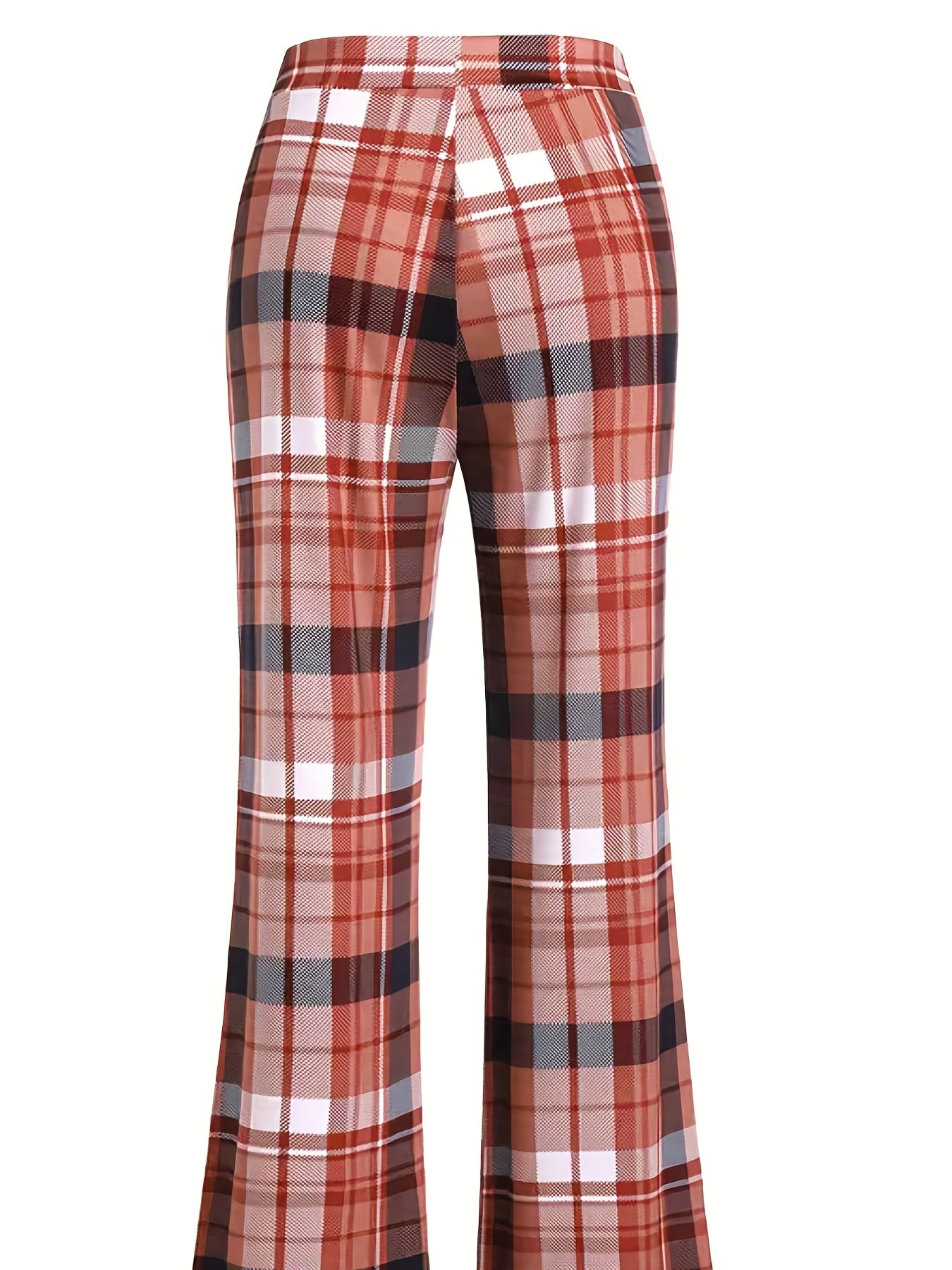  Plaid Print High Waisted Flared Leg Skinny Pants