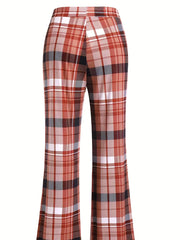 Plaid Print High Waisted Flared Leg Skinny Pants