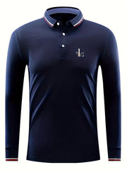 Men's Floral Print Long Sleeve Polo Shirt Casual Stretch Breathable