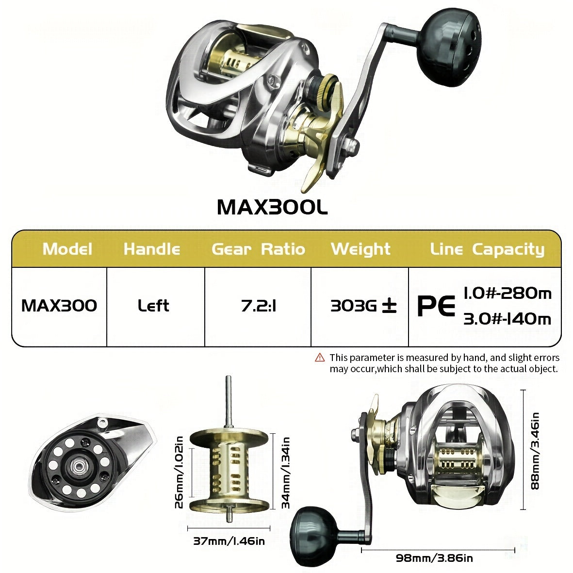 Baitcasting Reel 7.2:1 Metal Fishing 12kg Tensile