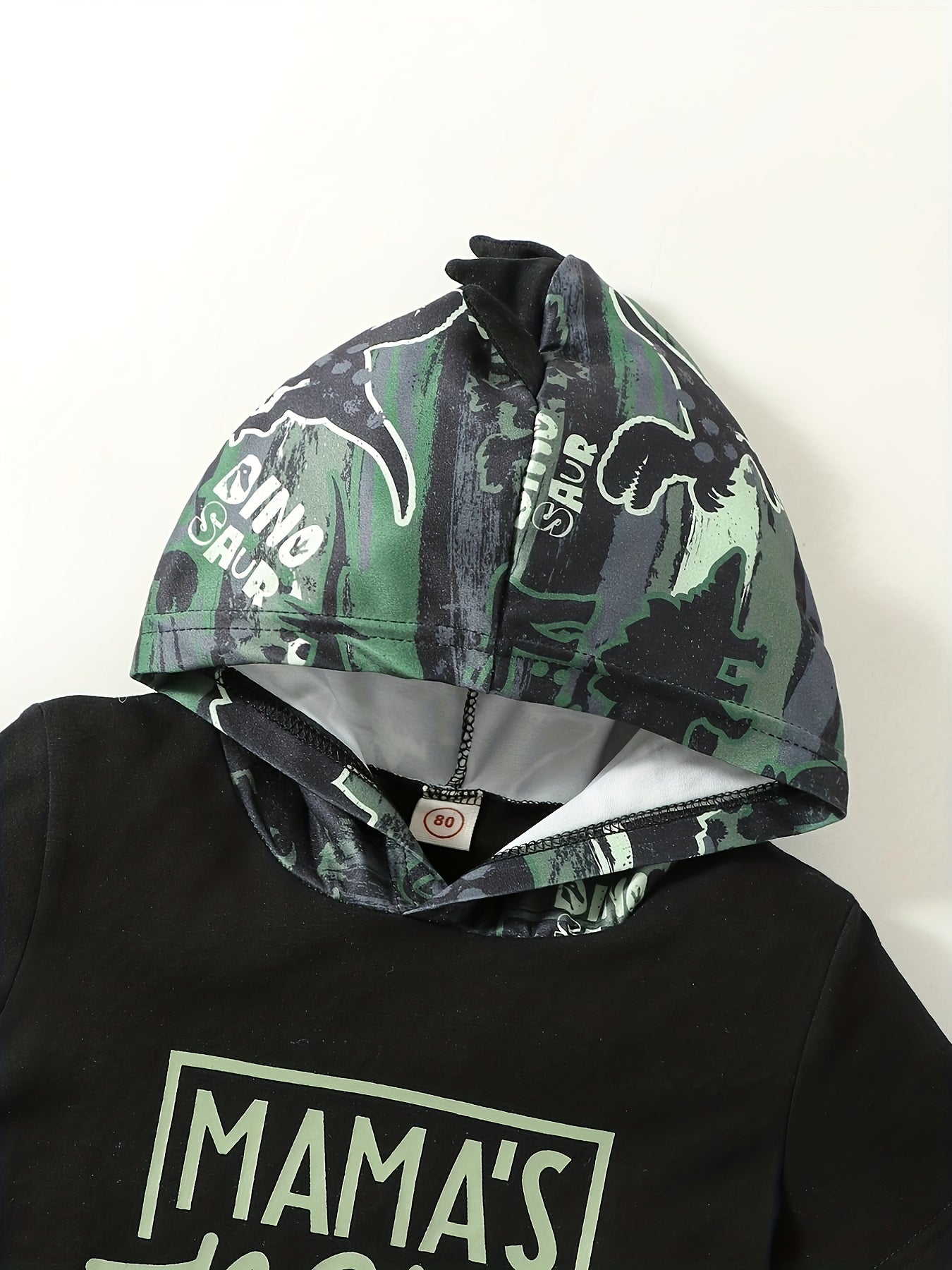 Summer Dino Print Baby Outfit Hooded Romper Top Trousers Set