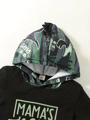 Summer Dino Print Baby Outfit Hooded Romper Top Trousers Set