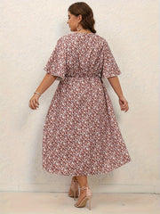  Floral Print Surplice Neck Flutter Dress