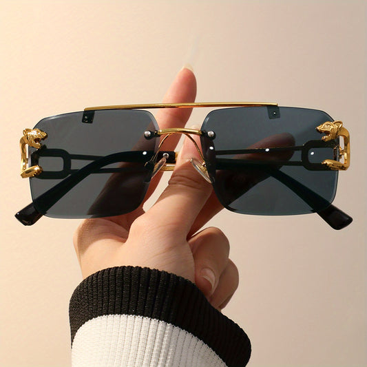 Leopard Charm Sunglasses Top Bar Rimless Metal Sun Shades UV400
