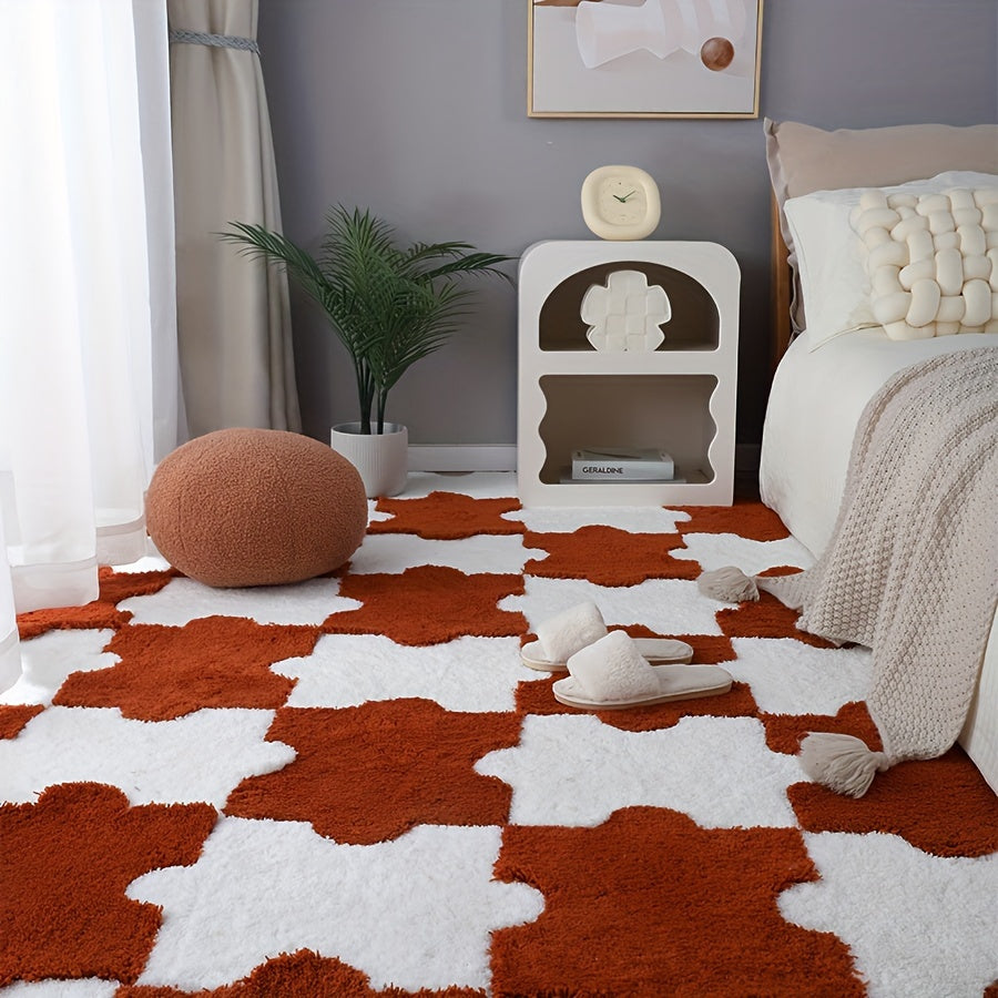 6pcs Plush Shag Puzzle Floor Mat Interlocking Carpet Fluffy Area Rugs