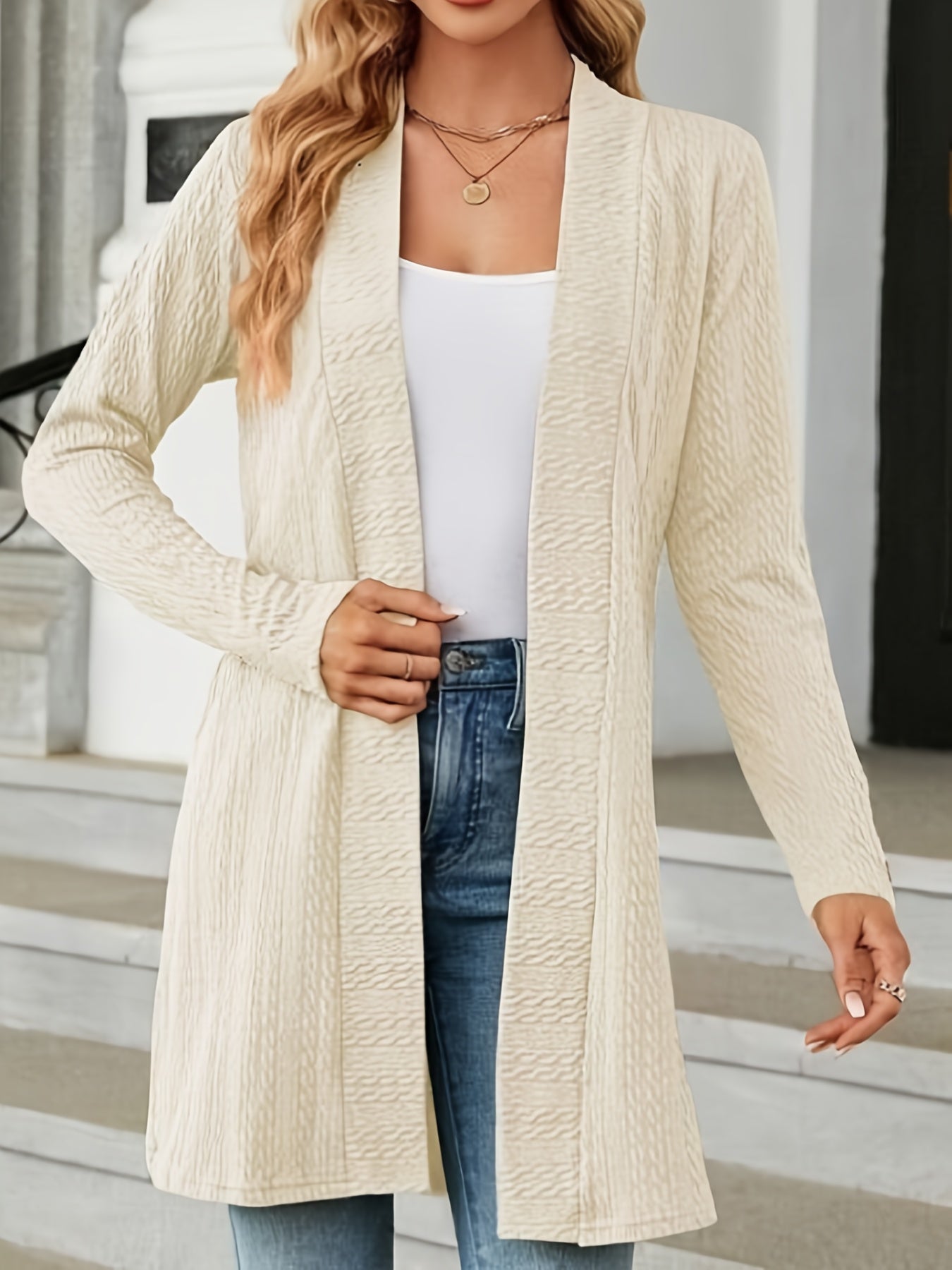  Women's Solid Cable Knit Open Front Cardigan
