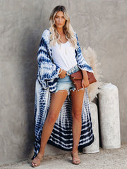 Boho Tie Dye Long Tunic Striped Kimono Cover Up