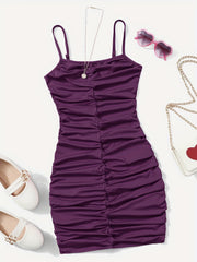 Girl's Ruched Spaghetti Strap Cami Dress