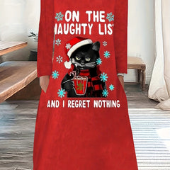  Christmas Dress Women's Plus Christmas Hat Cat & Slogan Print Dress
