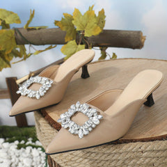 Women's Rhinestone Buckle Kitten Heels Sandals