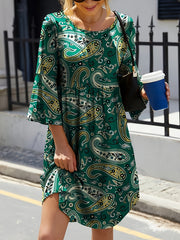  Boho Paisley Print Bell Sleeve Dress