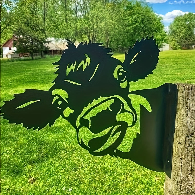 Peeking Cow Outdoor Metal Iron Art Yard Decoration