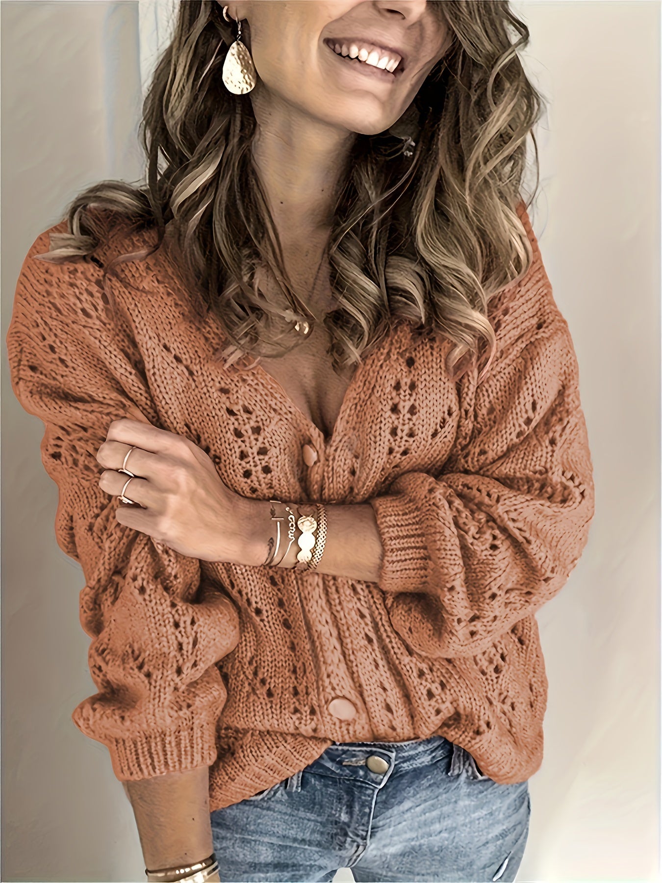  Solid Knit Long Sleeve Cardigan