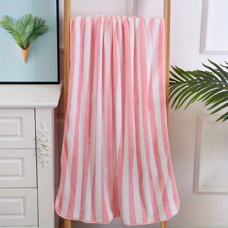 2pcs Coral Fleece Towel Set Soft Skin-friendly Striped Towel for Home Bathroom
