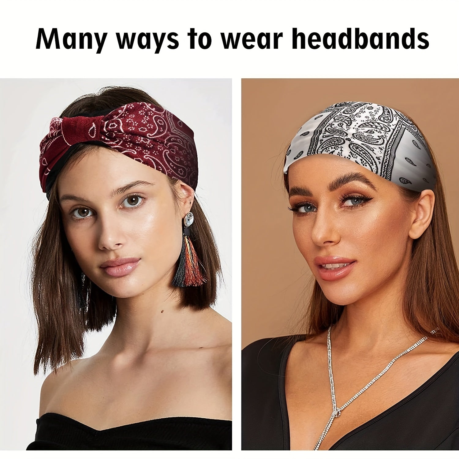 Boho Wide Brim Headbands Floral Elastic Sweatband