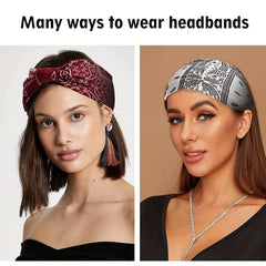 Boho Wide Brim Headbands Floral Elastic Sweatband