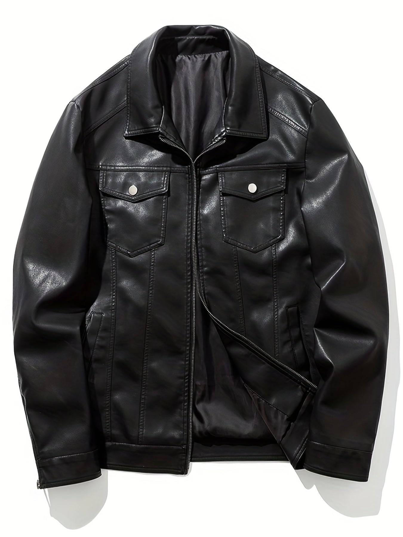 PU Biker Jacket Men's Zip Up Faux Leather Spring Fall