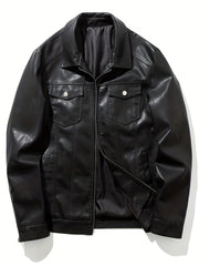 PU Biker Jacket Men's Zip Up Faux Leather Spring Fall