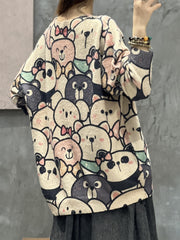  Bear Print Long Sleeve Round Neck Sweater