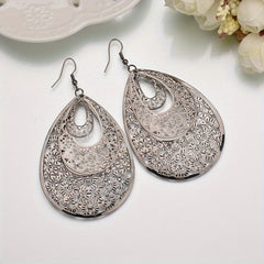 Vintage Hollow Out Teardrop Dangle Drop Earrings For Women