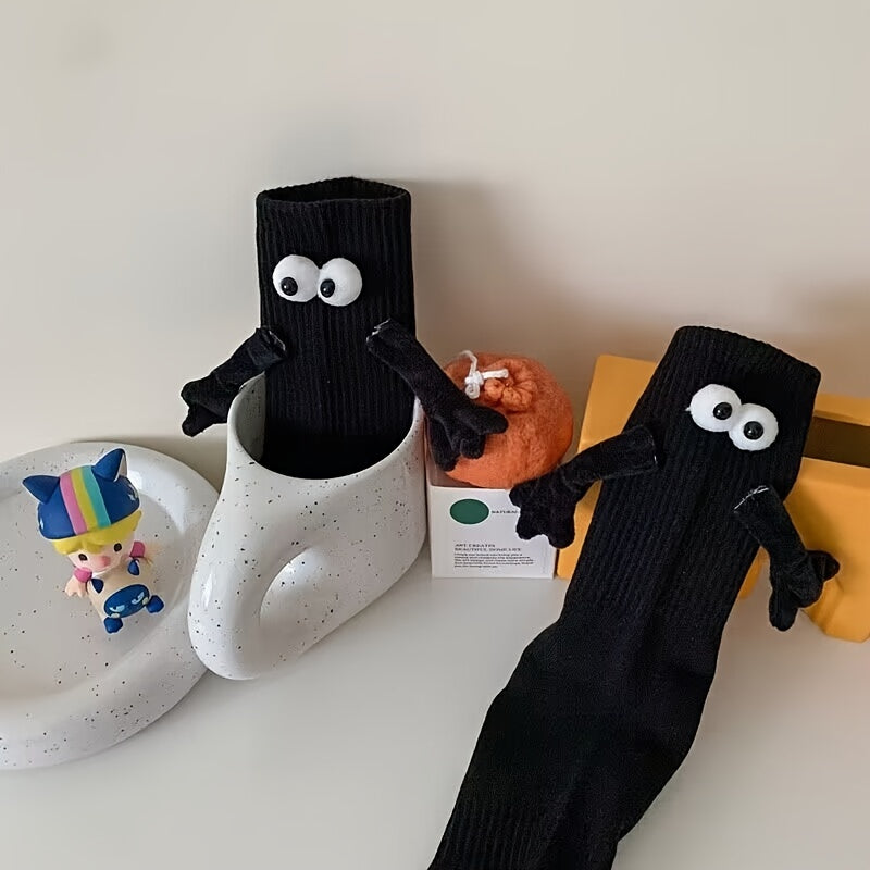 Funny Magnetic Holding Hands Cartoon Mid Calf Socks